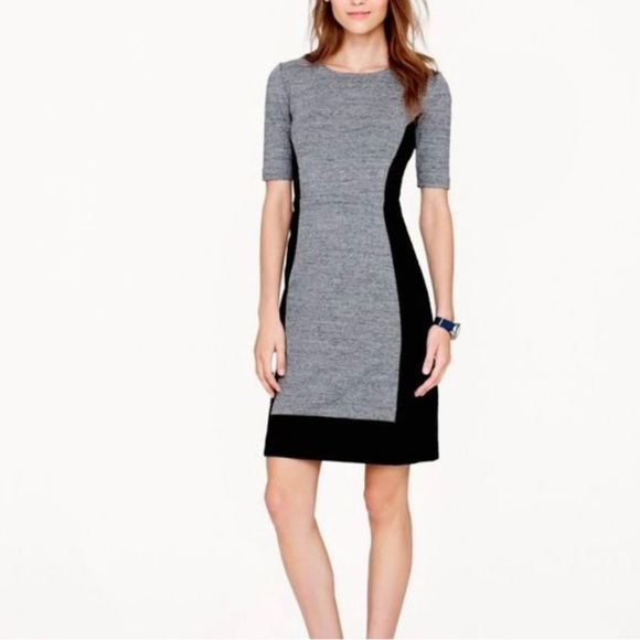 J. Crew Womens Gray Sheath Midi Dress 12 Crew Neck Color Block Casual Classic - Picture 3 of 16